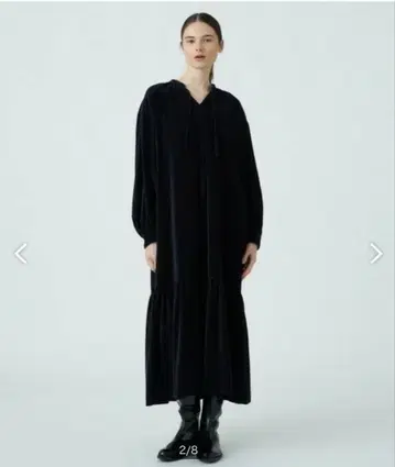 [ 새상품급 ] TOMORROW LAND 롱 원피스 벨로아 네이비 34