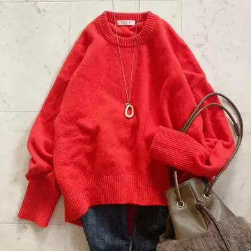 새상품급 맥피 라무 캐시미어 하이 게이지 크루넥 풀오버 빨간색