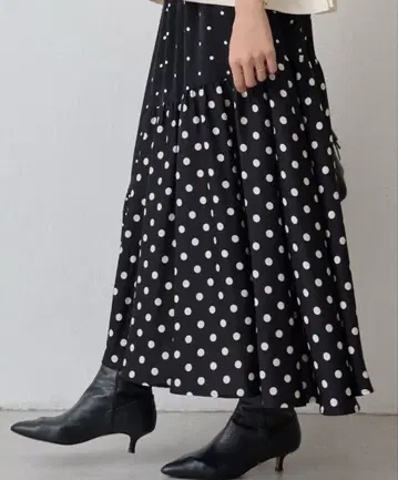 새상품급 BEARDSLEY 비어즐리 도트 롱 플레어 스커트 패치워크