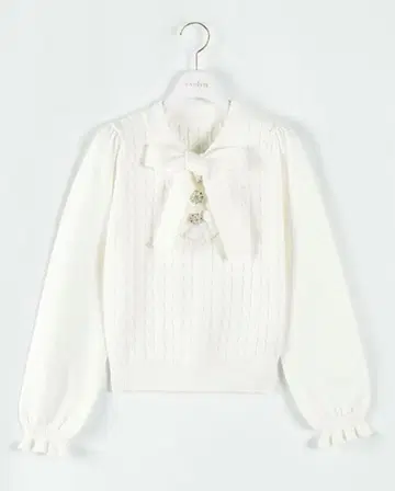 evelyn 에블린 리본 비쥬 니트 화이트