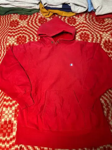 80s 리버스 위브 레드 후드티