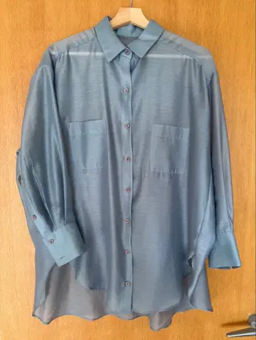 RACEA 블루 그레이 오버 사이즈 쉬폰 셔츠