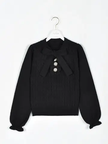 에블린 리본 비쥬 니트 블랙