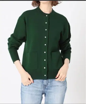 IENA 도트 스냅 크루 가디건 그린