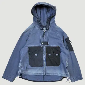 TOBILA 황화 염색 멀티 포켓 후드티 빈티지 네이비 M 사이즈