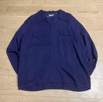 60s Pennys 네이비 레이온 개버딘 셔츠 vintage