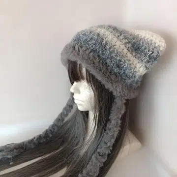 고양이 귀 니트 모자 핸드메이드 비니 그런지 y2k