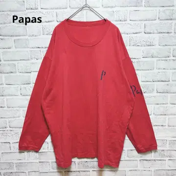 [파파스] 긴팔 티셔츠 원 포인트 레드 남성용 U넥 M