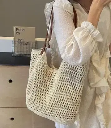 뜨개질 화이트 토트백