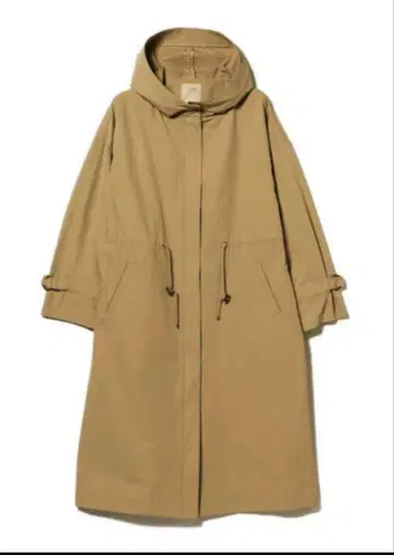 베이지 후드 부착 롱 코트 M
