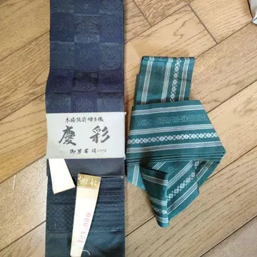 네이비 컬러 기하학 패턴 실크 오비 세계의 문양 시리즈