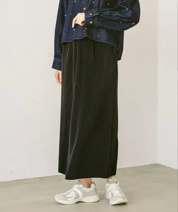 GLOBAL WORK 가는 플리츠 라인 스커트