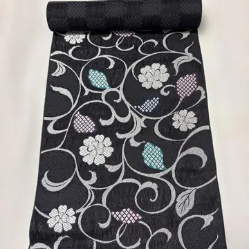 [ 새상품 ] 나고야 오비 미재단 블랙 터콰이즈 블루 실크 100%