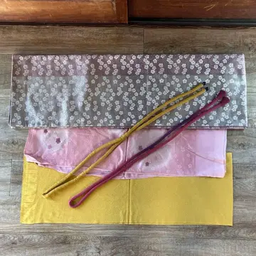 꽃무늬 오비, 오비 장식 천, 허리띠 세트 (핑크 황토색)