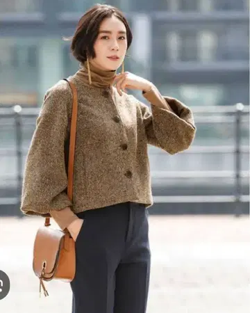 두클라쎄 브라운 노카라 자켓 트위드풍 13