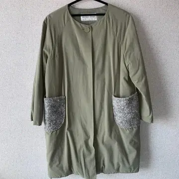 올리브 그린 노카라 코트