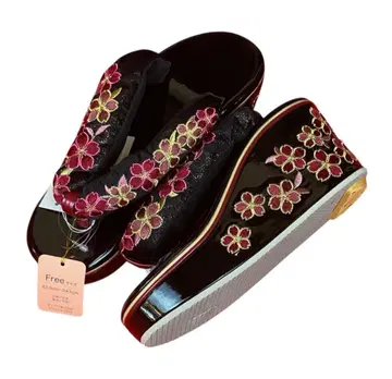 새상품 힐 조리 1519 블랙 벚꽃 자수 통굽 조리 힐