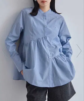 [ 새상품급*당일 발송 ] VIS 비대칭 플레어 셔츠 스트라이프 블루