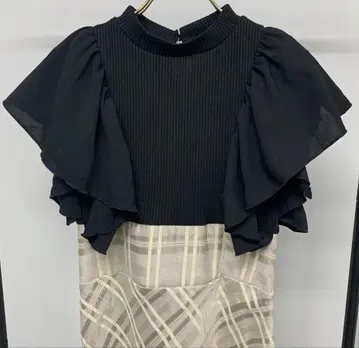 mily bilet 더블 프릴 소매 체크 레이스 도킹 원피스 M