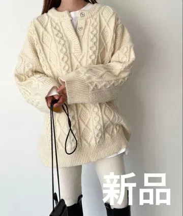 새상품 캐널진 엘마르 케이블 헨리넥 니트