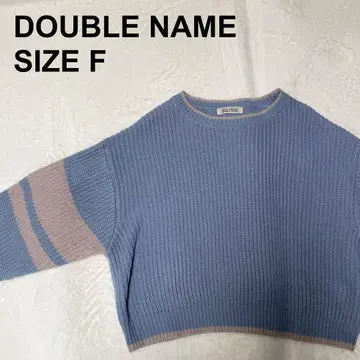 더블 네임 배색 라인 니트 풀오버 스웨터 블루 (256)