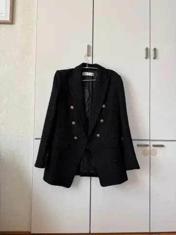 블랙 트위드 더블 브레스트 자켓