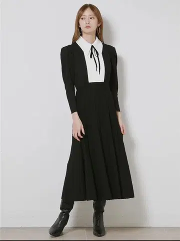 SNIDEL Sustainable 블라우스 칼라 도킹 니트 원피스