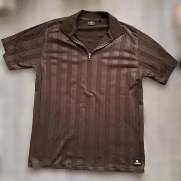 THRILLS 브라운 스트라이프 하프 지퍼 피케 셔츠