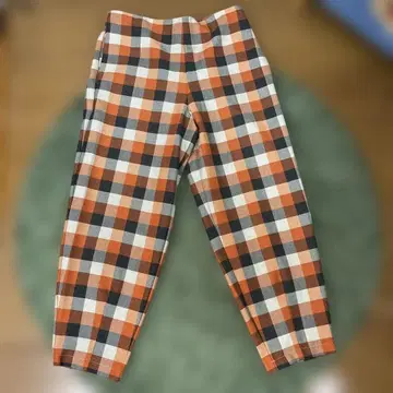 오렌지 블랙 화이트 체크 무늬 캐주얼 팬츠
