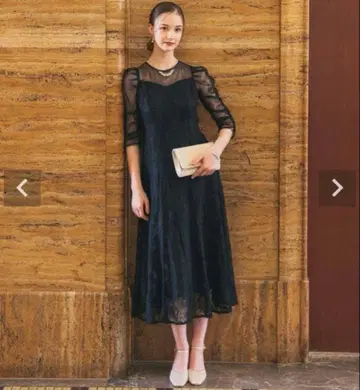 리 개더 슬리브 플레어 드레스 블랙 M 블랙 경사 드레스