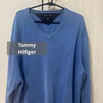 Tommy Hilfiger 파랑 V넥 스웨터