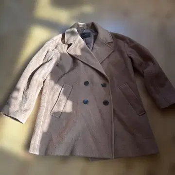 더블 버튼 피 코트 핑크 브라운