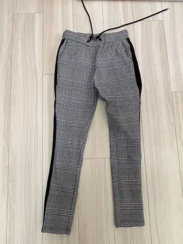 체크 무늬 스키니 팬츠 그레이 블랙