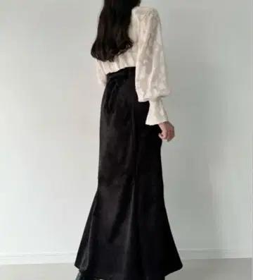 Meiru 벨로아 자카드 하이웨스트 머메이드 스커트