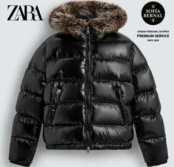ZARA 100% 페더 후드 부착 다운 자켓