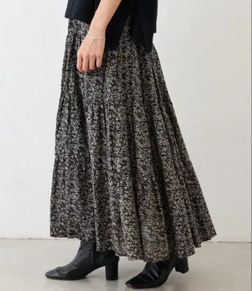 비어즐리 프린트 티어드 개더 스커트 프리 사이즈