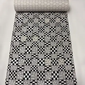 [ 새상품 ] 나고야 오비 미재단 블랙 화이트 실크 100%