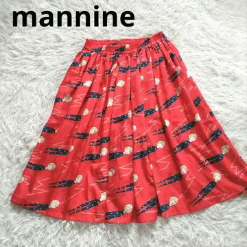 만나인 mannine 올 패턴 플레어 스커트 개더 일본제 기시모토 마리
