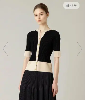 LOULOU WILLOUGHBY 바이컬러 키넥 5부 소매 가디건