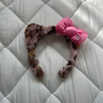 표범 무늬 핑크 리본 머리띠