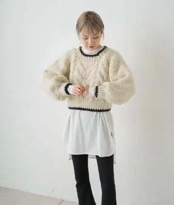 울 100% 케이블 짜임 니트 스웨터 Kastane