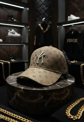 해외 대유행 MY 양키스 가문 모노그램 명품 캔버스 캡 베이지