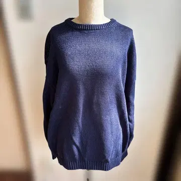 네이비 면 스웨터 크루넥