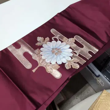 나고야 오비 버건디 꽃무늬 자수