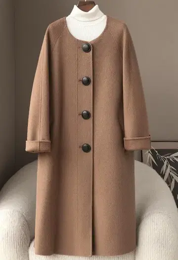 새상품 부드러운 분위기의 캐시미어 혼방 울 롱 코트 여성용 롱 코트