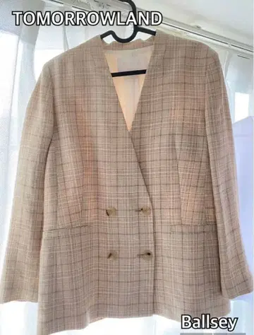 TOMORROWLAND Ballsey 체크 무늬 노카라 린넨 자켓