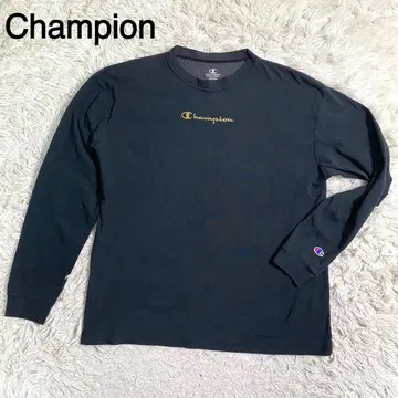 Champion 블랙 컬러 로고 프린트 로고 자수 긴팔 티셔츠