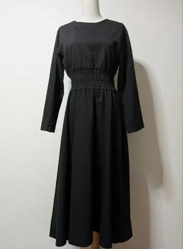 titivate 롱 원피스 개더 셔링 긴팔 플레어