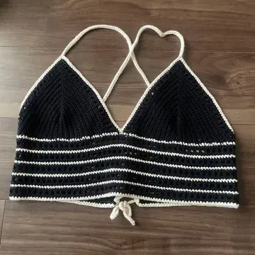 iki 크로셰 니트 뷔스티에 블랙 앤 화이트 스트라이프 F 사이즈