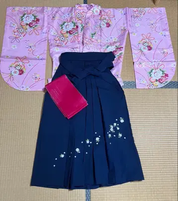 기모노 하카마 세트 핑크 꽃무늬 네이비 자수 하카마 졸업식